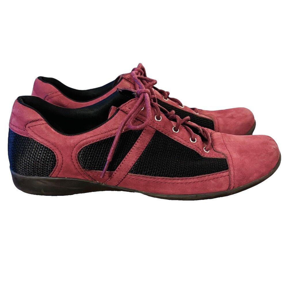 Naturalizer Women's Oxford Lace-up Flats Suede + Mesh Maroon Black Sz 7.5M